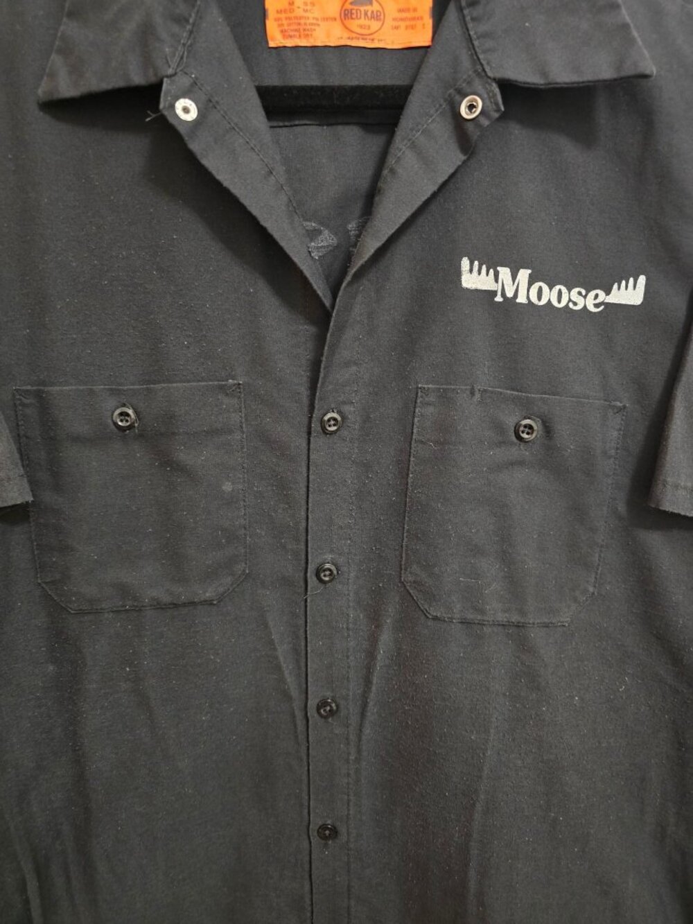 Red Kap Moose Maui Hawaii Black Button-Up Work Shirt M Short Sleeve READ - Picture 2 of 5